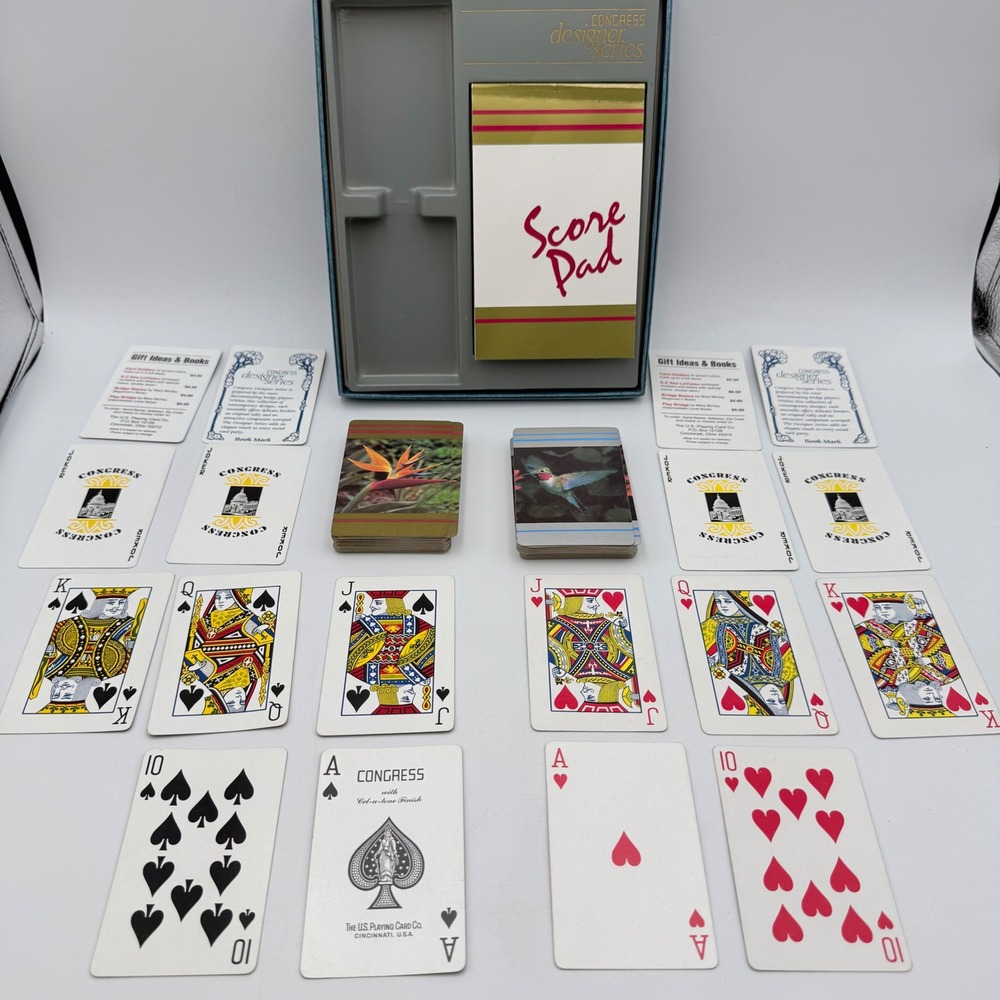 Vintage Congress Designer Series Double Deck Bridge Cards Birds Hummingbird Box